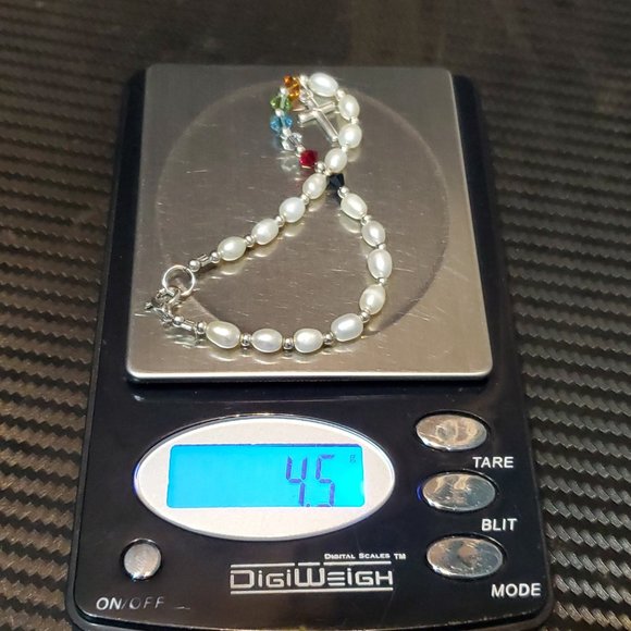 7 Inch 925 Sterling Silver Cross Charm Pearl And Crystal Bracelet - Picture 6 of 6